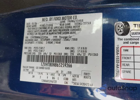 2006 Ford Mustang V6 from USA, damaged, VIN 1ZVHT80N865259266